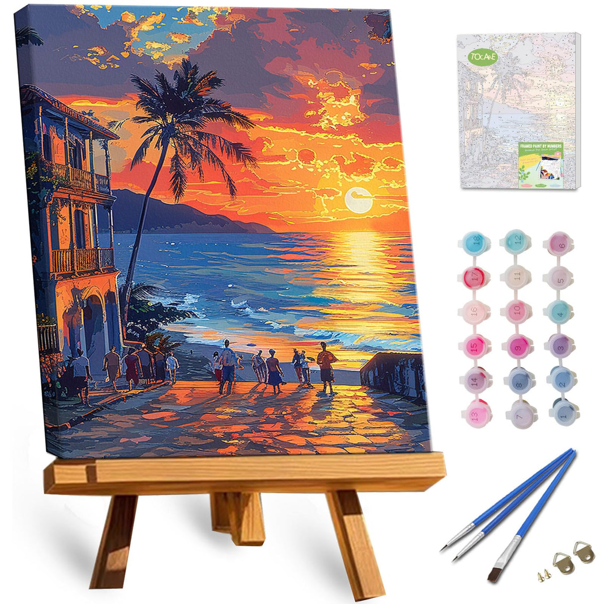 TOCARE Framed Paint by Numbers Kit for Adults, 12x16Inch Hawaii Sunset Paint by Numbers with Frame, Beach Paint by Number Framed Canvas Nature Scenery(Without Easel) TOCARE