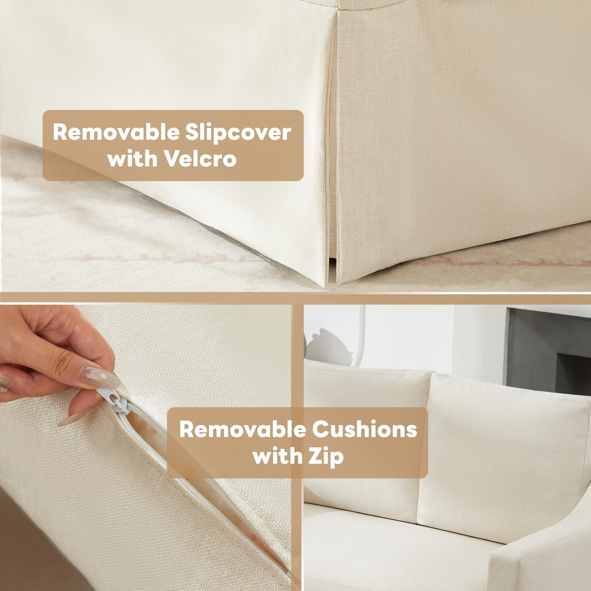 Tbfit 51" Loveseat Couch, Slipcovered Sofa, Small Sofas with Removable Cover, Pocket Spring Cushion, Mini Couches, Living Room Furniture for Home, Apartment, Farmhouse, Beige Tbfit