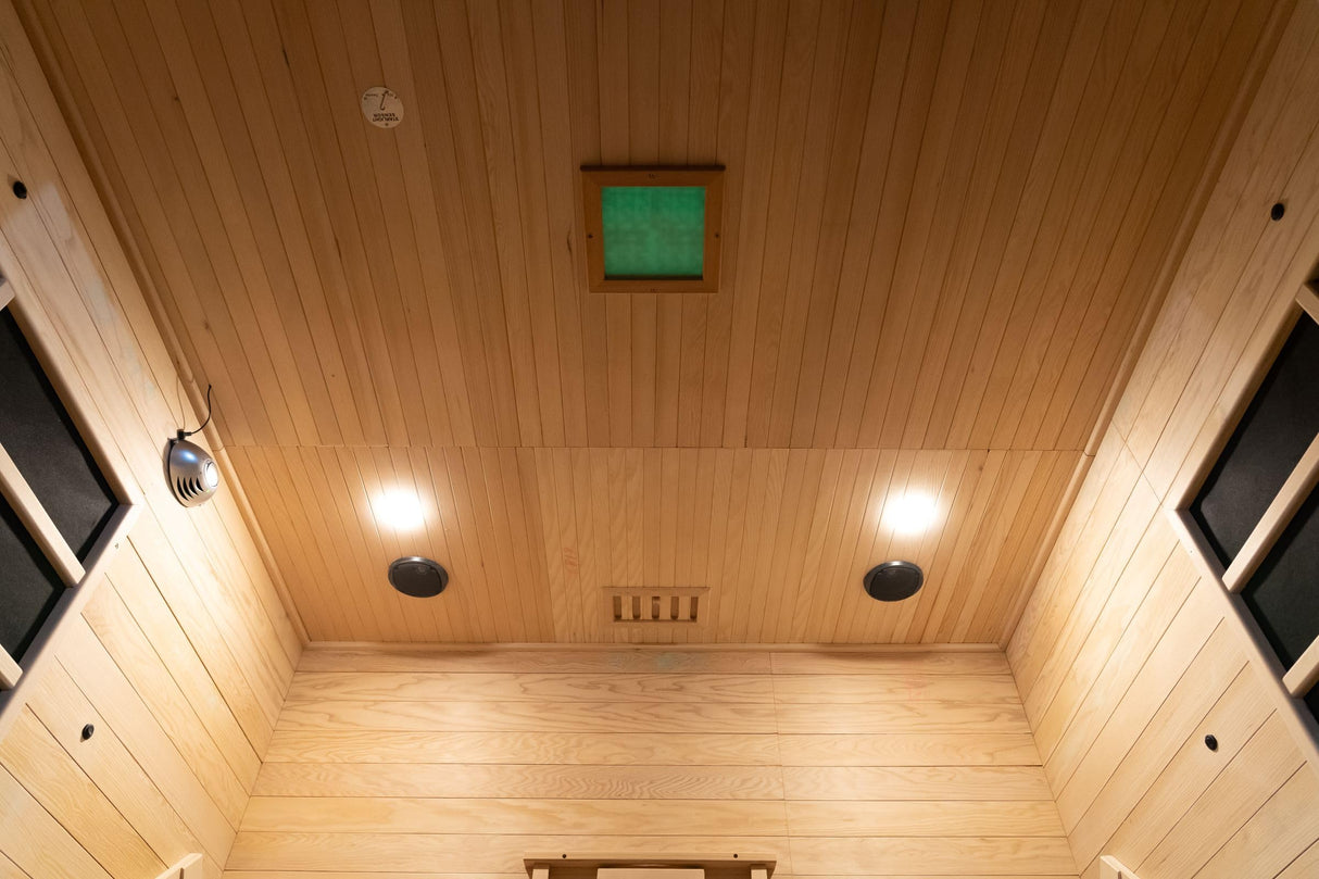 AURGOD Far Infrared Wooden Sauna Room, Luxurious Canadian Red Cedar Sauna with 2 Oversize Recliners, 220V, 3400 W, 9 Heating Element, Bluetooth Speakers, 7 Color Light, Oxygen Bar, Low EMF AURGOD