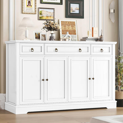 finetones Buffet Cabinet with Storage, 55.1" Large Sideboard Buffet Cabinet, White Kitchen Cabinet with 3 Drawers and 4 Doors, Wood Coffee Bar Cabinet for Kitchen Dining Room, White