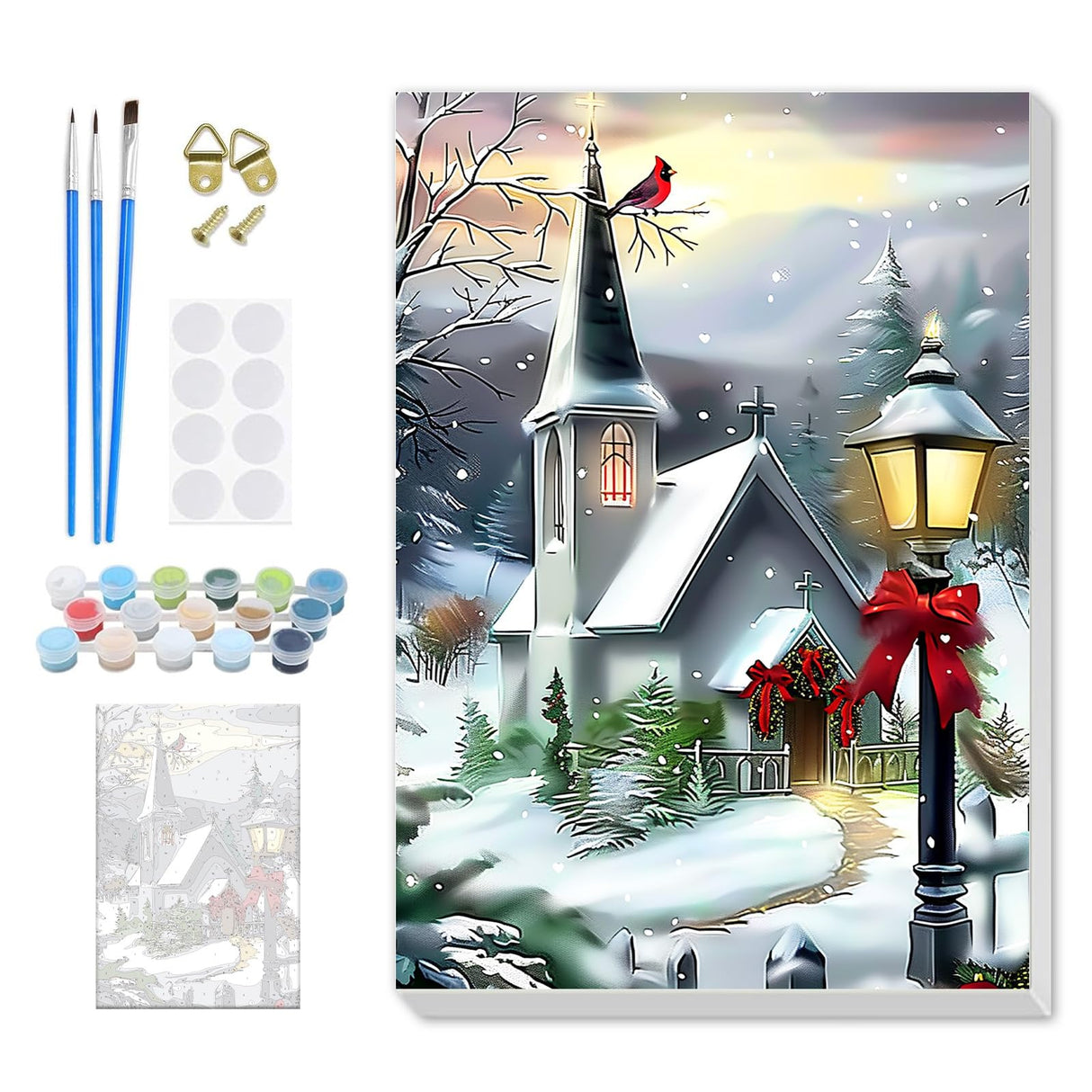 SENQAO Christmas Paint by Numbers for Adults Beginners Framed, Winter Church Adults' Paint-by-Number Kits, Adult Paint by Number Kits on Canvas, Acrylic Number Painting for Home Decor, 8x12inch SENQAO