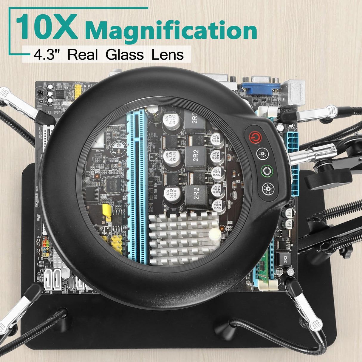 IVMAIE Helping Hands Soldering Station, 10X Magnifying Glass with light, 4 Magnetic PCB Holder Arms, Non-Slip Weighted Base Magnifier, Third Hand Soldering Tool for Soldering Jewelry Hobby Craft IVMAIE