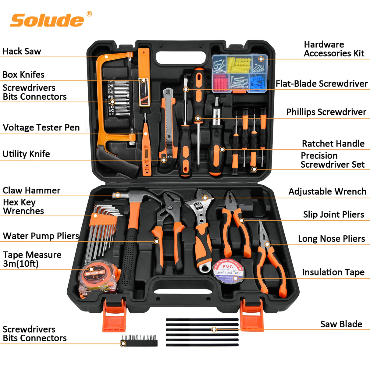 SOLUDE Tool Set,148-Piece Home Repair Tool Kit for Men Women College Students,Household Basic Hand Tool Sets with Case for Home Maintenance & DIY Projects SOLUDE