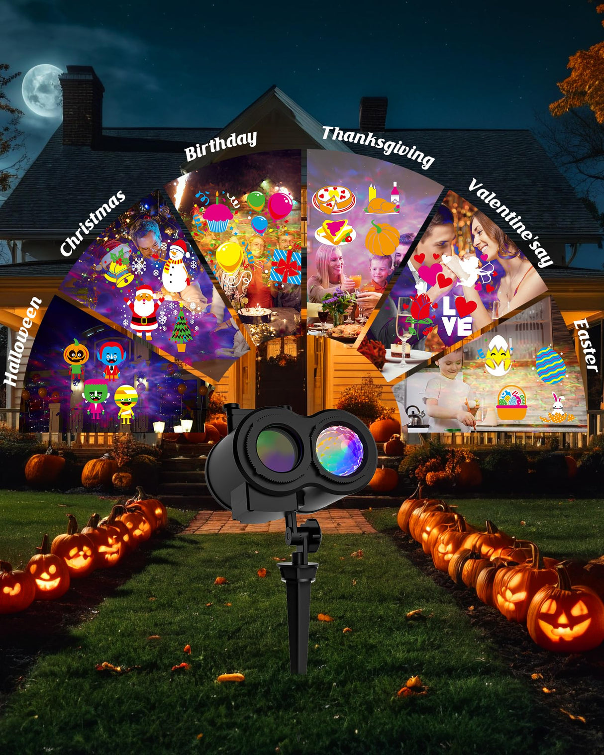 2025 Upgrade Halloween Christmas Projector Lights Outdoor, COOLWUFAN 2-in-1 Holiday Projector Lights Decorations, 30 Bright HD Effects (20 Slides) Projection Light for Xmas Party Garden Yard Decor COOLWUFAN