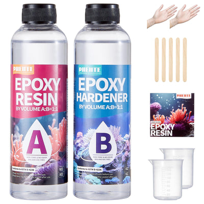 16OZ Epoxy Resin Kit, Crystal Clear Epoxy Resin, No Yellowing No Bubble Self Leveling Coating Casting Resin for Table Tops, Art Crafts, Jewelry, Molds, DIY Projects 1:1 Ratio(8OZ x 2)