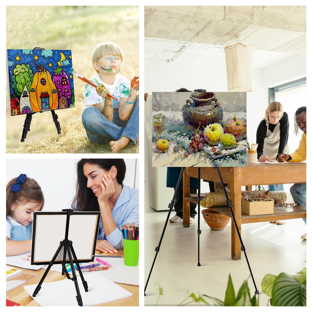 AROIC 1 Pack Art Painting Display Easel Stands,Portable Adjustable Aluminum Metal Tripod Artist Canvases Height from17 to 66 Inch Extra Sturdy forTable-Top/Floor Painting. Black with 1 Storage Bag AROIC