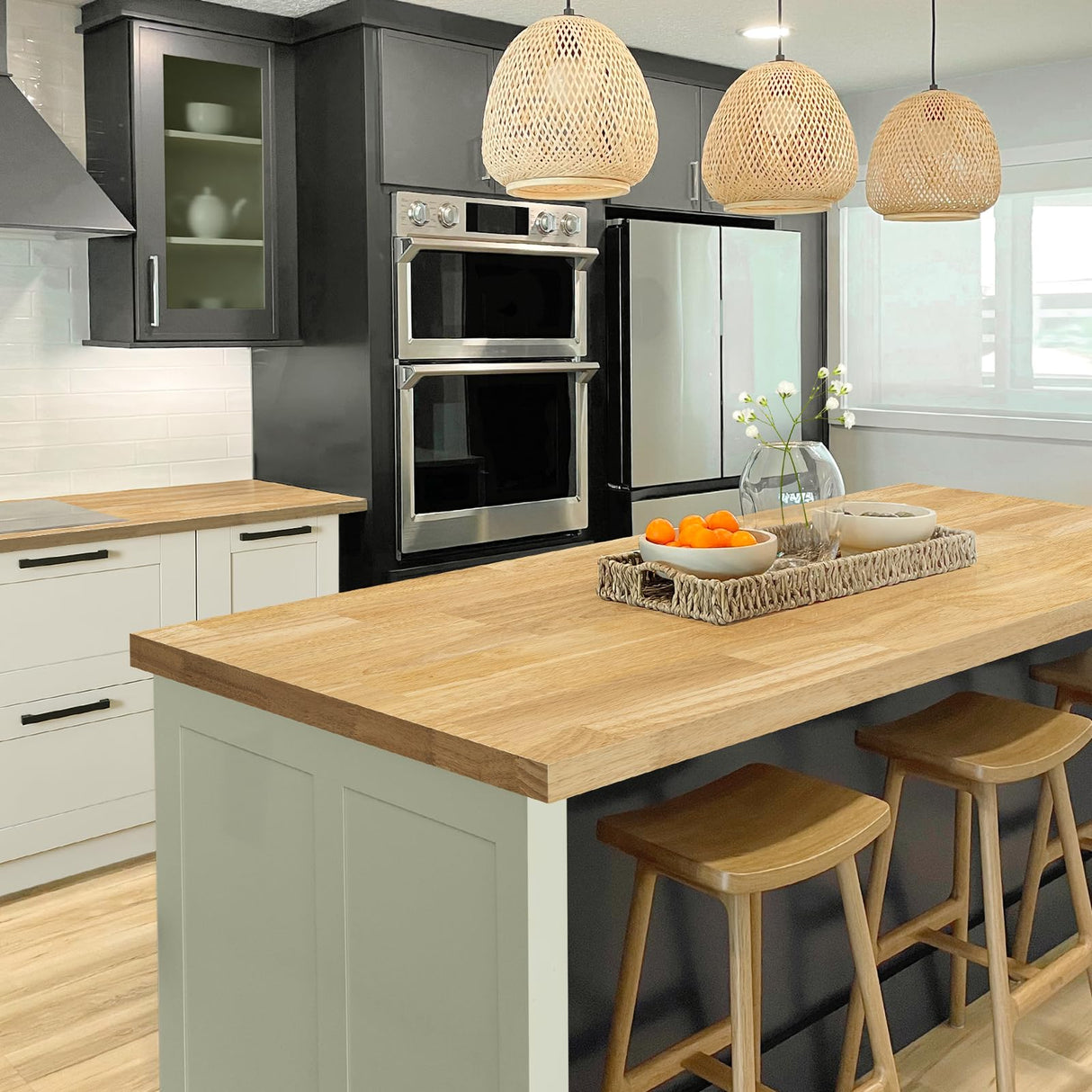 Bme Hevea Solid Wood Butcher Block Table Top, Desk top, Unfinished Butcher Block Countertop for DIY Desktop/Kitchen Countertop, 4ft L x 30"W, 1.5in Thick Bme