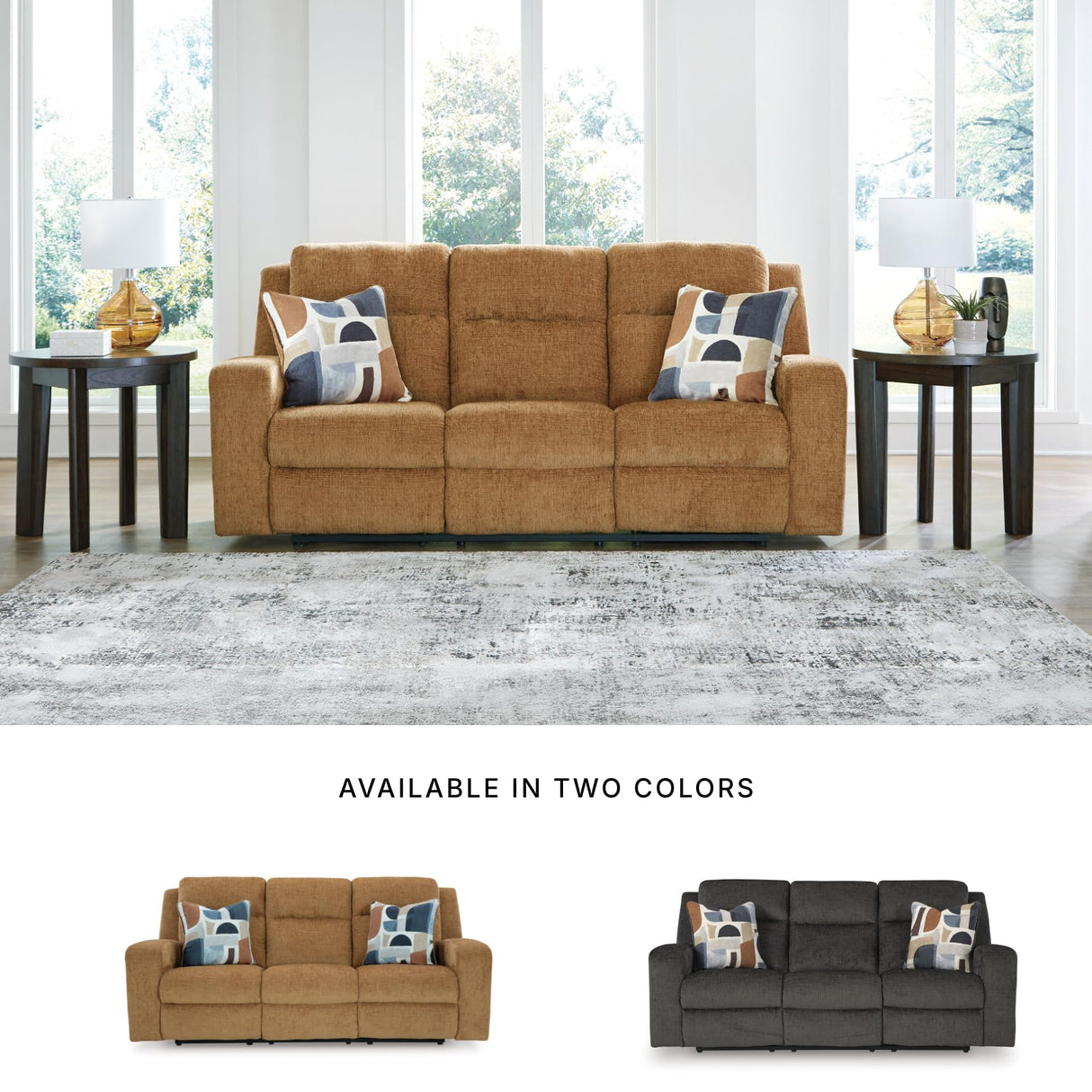 Signature Design by Ashley Kanlow Contemporary Manual Reclining Sofa with 2 Accent Pillows, Light Brown Signature Design by Ashley