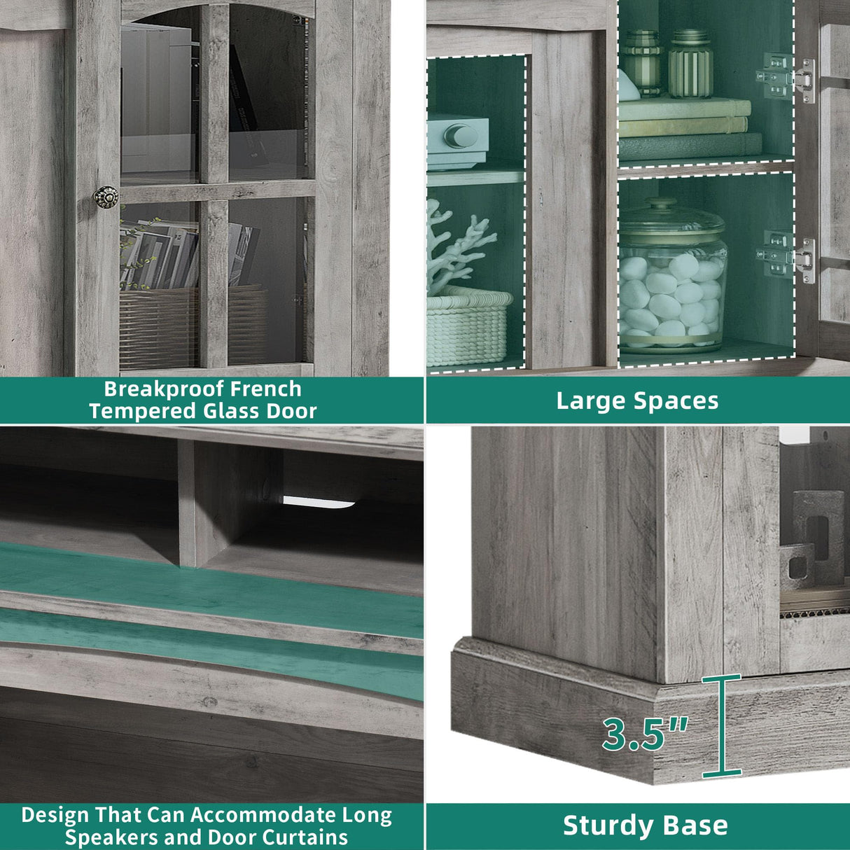 YITAHOME LED Farmhouse TV Stand for 75 Inch w/Outlets, Modern Entertainment Center with Glass Doors and Adjustable Storage Shelves, Media Console TV Cabinet for for Living Room, Grey YITAHOME