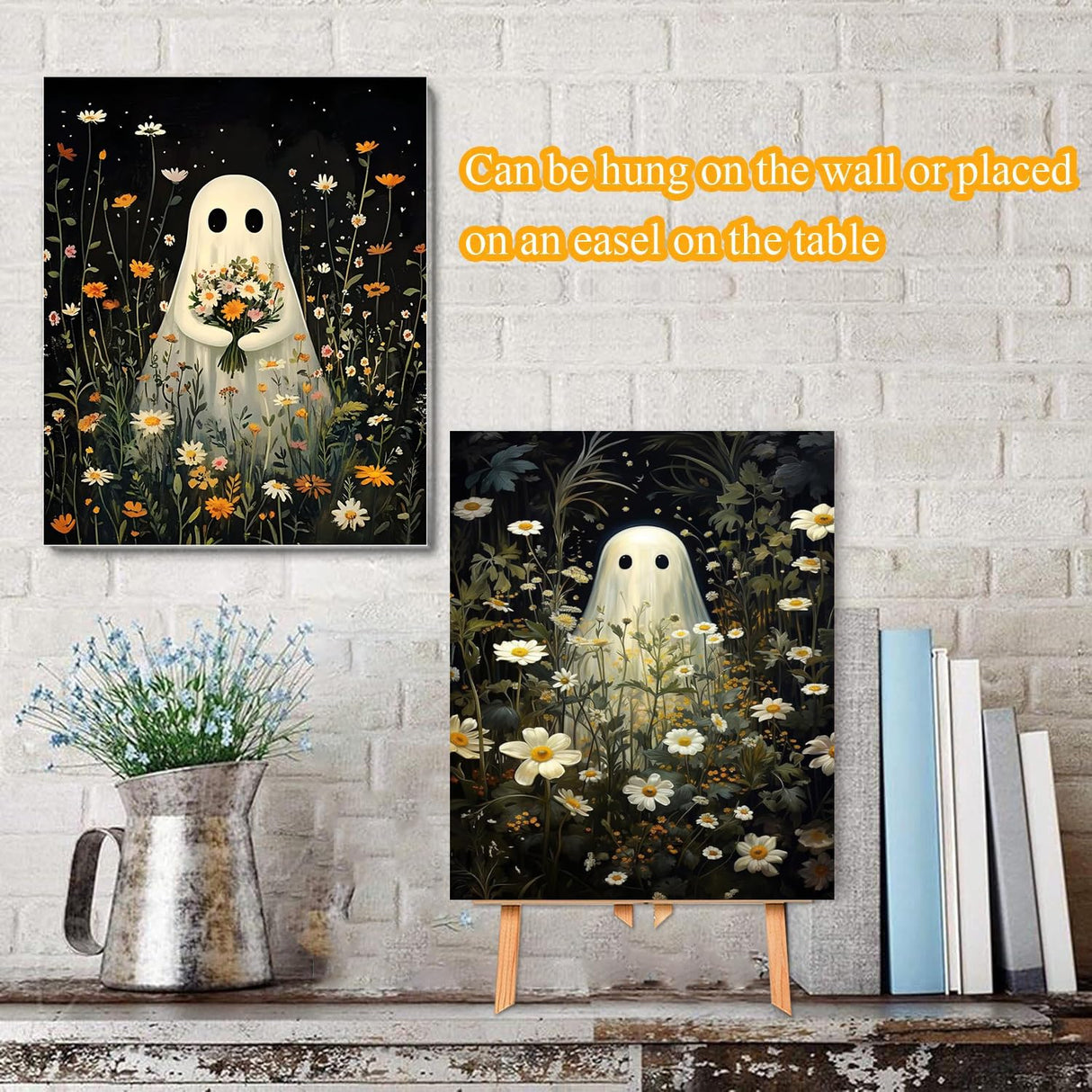 4 Pack Ghost Paint by Numbers Kit for Adults with Frame,Halloween Paint by Number with Wooden Easel DIY Landscape Adult Paint by Number Kits for Home Decor 9x12inch Kaixine