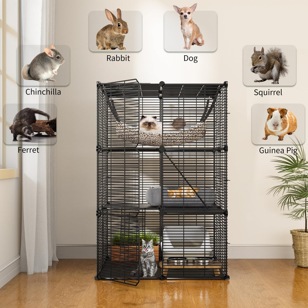 YITAHOME Cat Cage Indoor Cat Enclosures DIY Cat Playpen Metal Kennel with Extra Large Hammock for 1-2 Cats, Ferret, Chinchilla, Rabbit, Small Animals YITAHOME