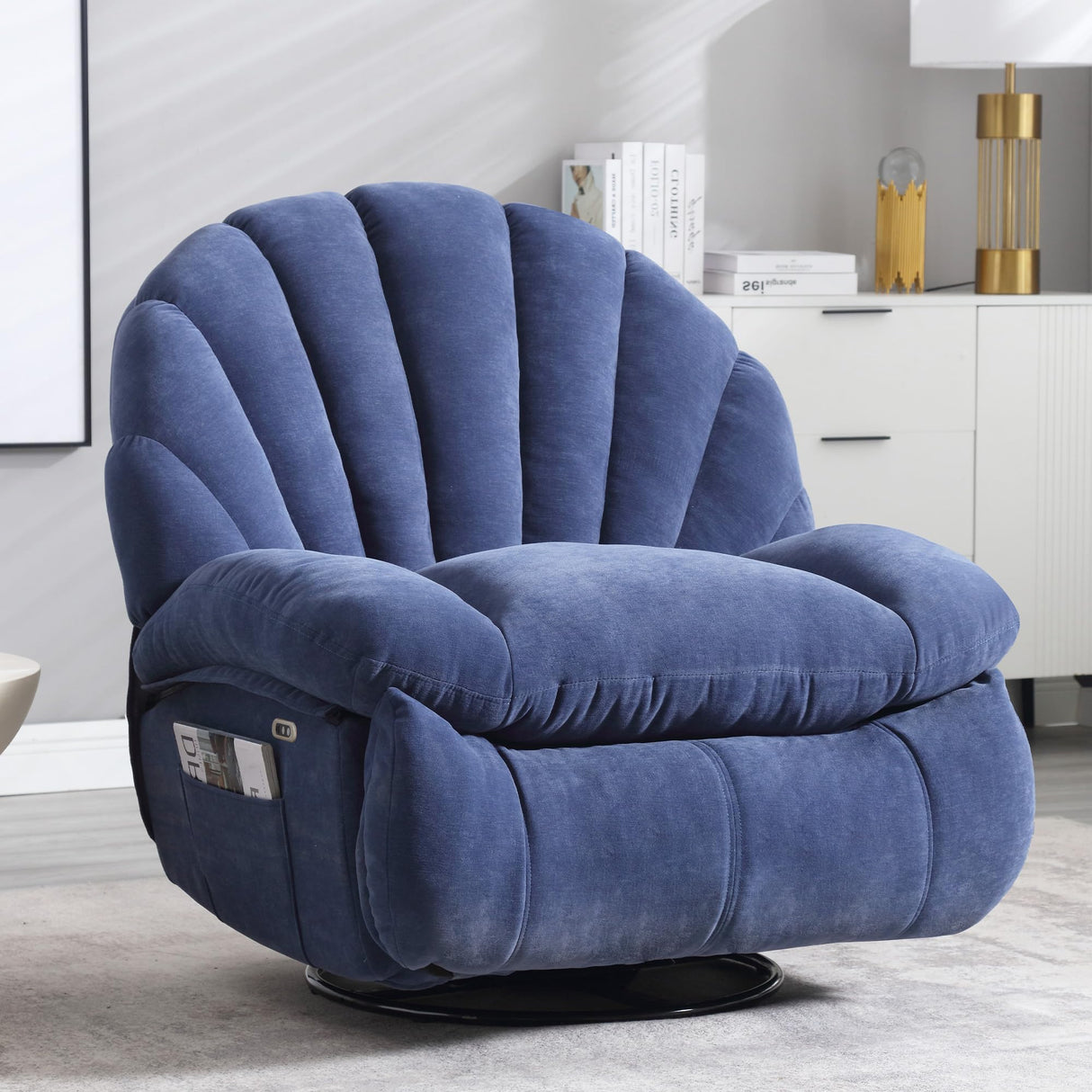 HOMYEDAMIC Power Recliner Chair Rocker Swivel, Comfortable Soft Fabric Shell Shape with Storage 360 Swivel Electric Big Tall Single Reclining Sofa for Adults Living Room Bedroom (ET-Blue) HOMYEDAMIC