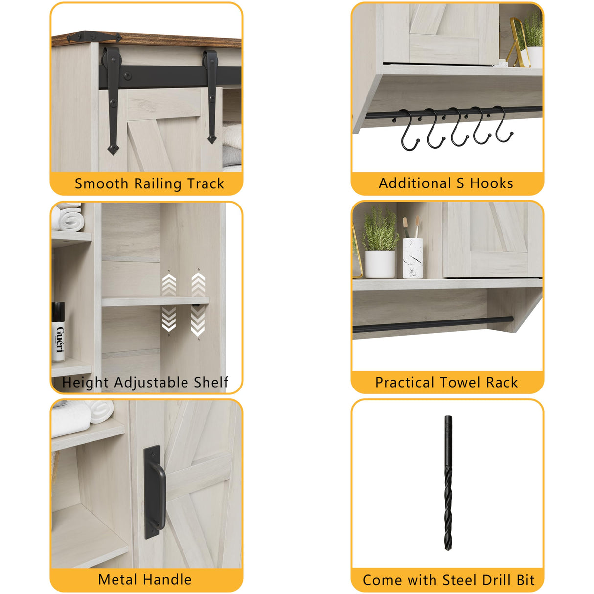 Trironsun Farmhouse Medicine Cabinet 2 Sliding Barn Doors 3 Tier Rustic Wood Wall Storage Cabinet Adjustable Shelf Towel Bar Wall Mounted Bathroom Wall Cabinet (Antique White, 30.71 Inch) Trironsun