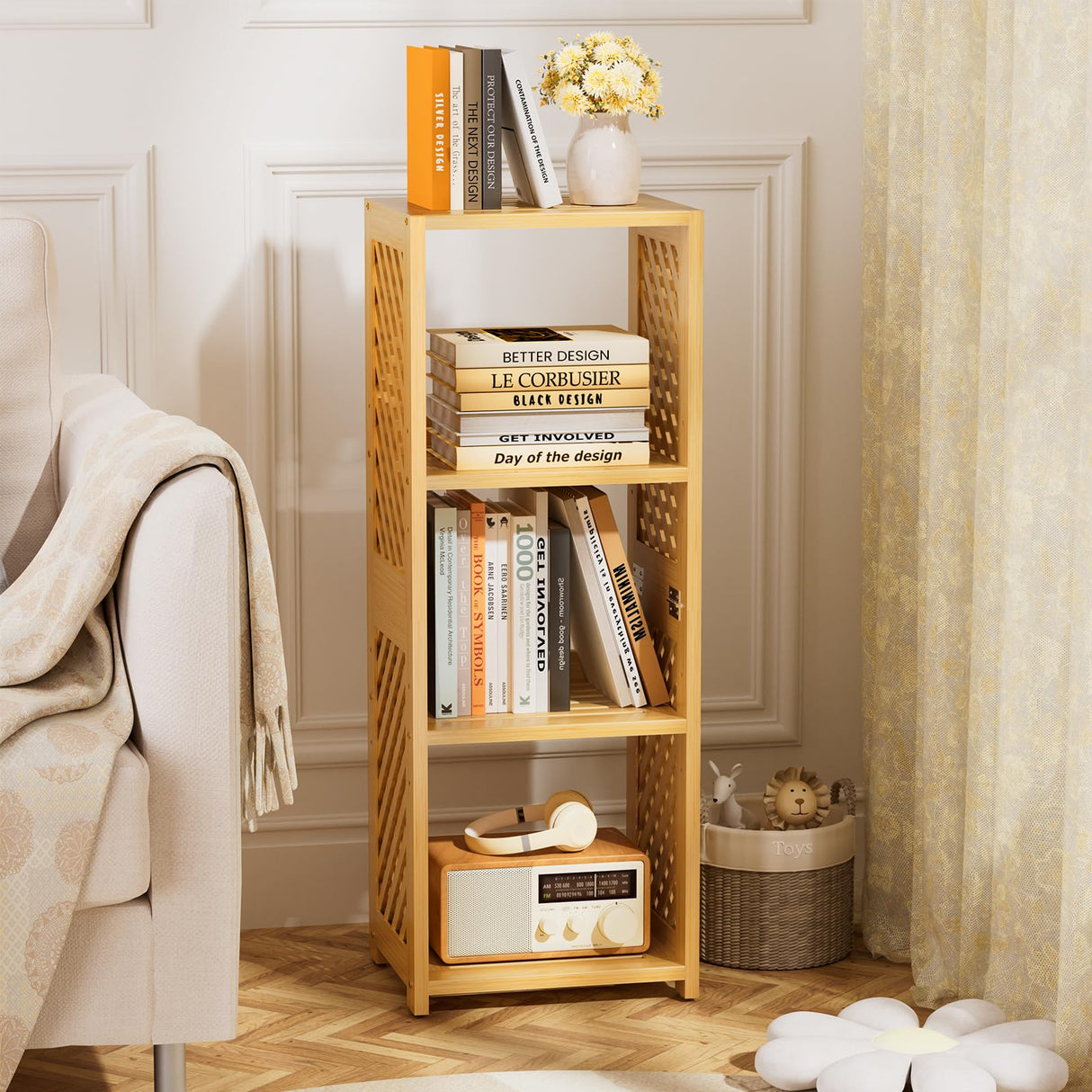 Amazer 3-Tier Bamboo Book Shelf, 32 Inches Tall Standing Bookshelf – Space-Saving, Adjustable Storage Shelves, Bookcase for Home, Office, Bedroom and Living Room Amazer