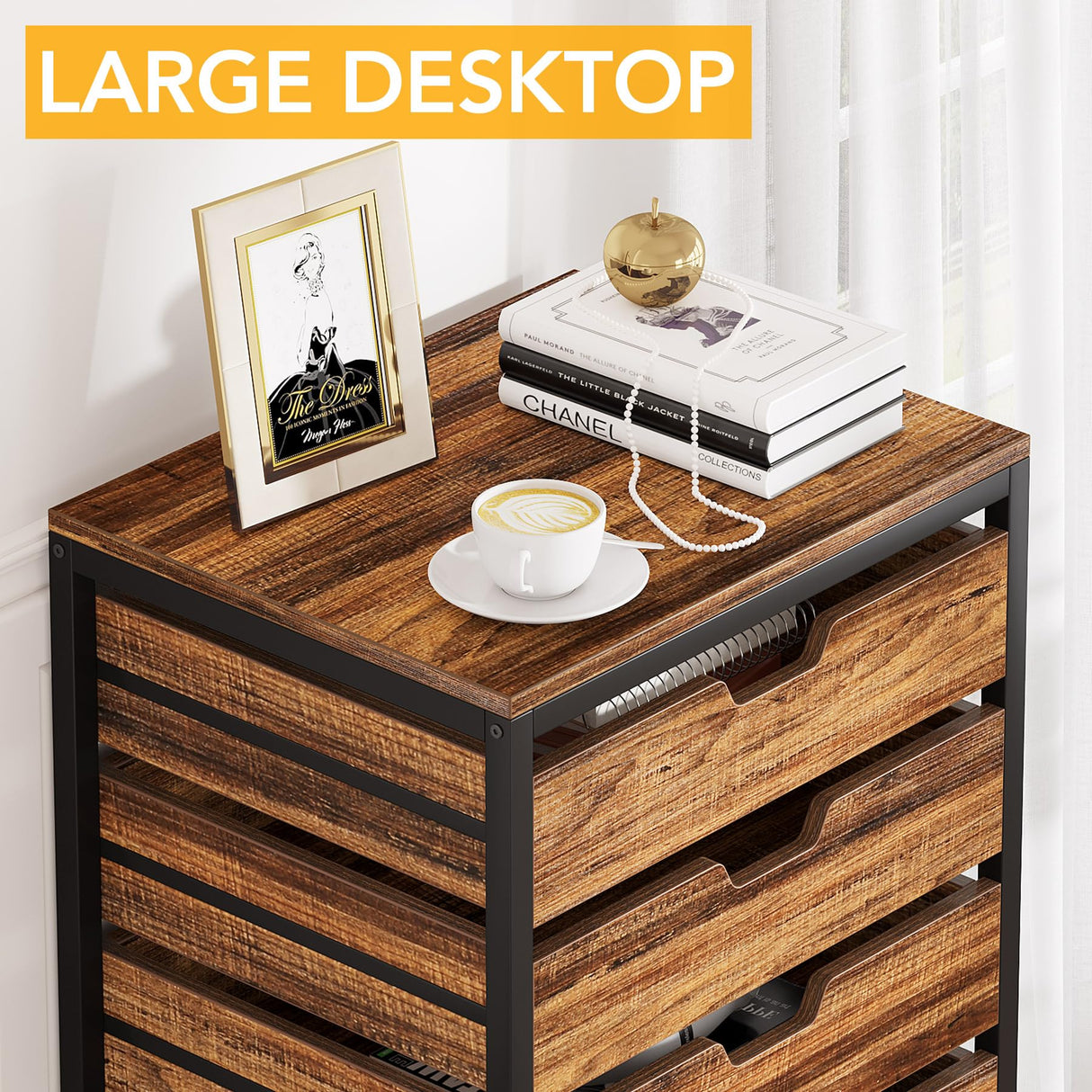 Tribesigns 7 Drawer Chest, Wood Storage Dresser Cabinet with Wheels, Industrial Storage Drawer Organizer Cart for Office Bedroom Entryway (Rustic Brown, 2 PC) Tribesigns