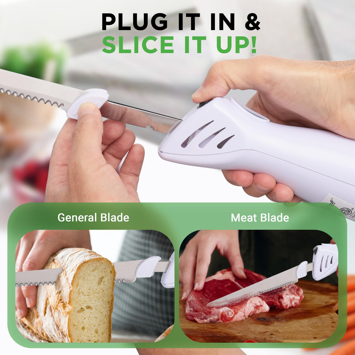 NutriChef Electric Carving Turkey Slicer Kitchen Knife | For Thanksgiving | Portable Electrical Food Cutter Knife Set with Carving Blades & Wood Carving Stand | Cuts Meat, Bread, Cheese & Fruit NutriChef