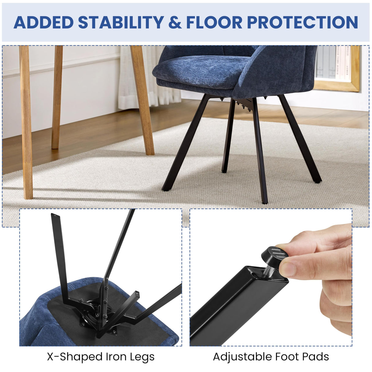 Yaheetech Swivel Accent Chair, Flower Chenille Armchair, Vanity Chair Side Chair with 360-Degree Swivel Base and Seat Cushion for Living Room/Bedroom/Home Office/Makeup, Blue Yaheetech