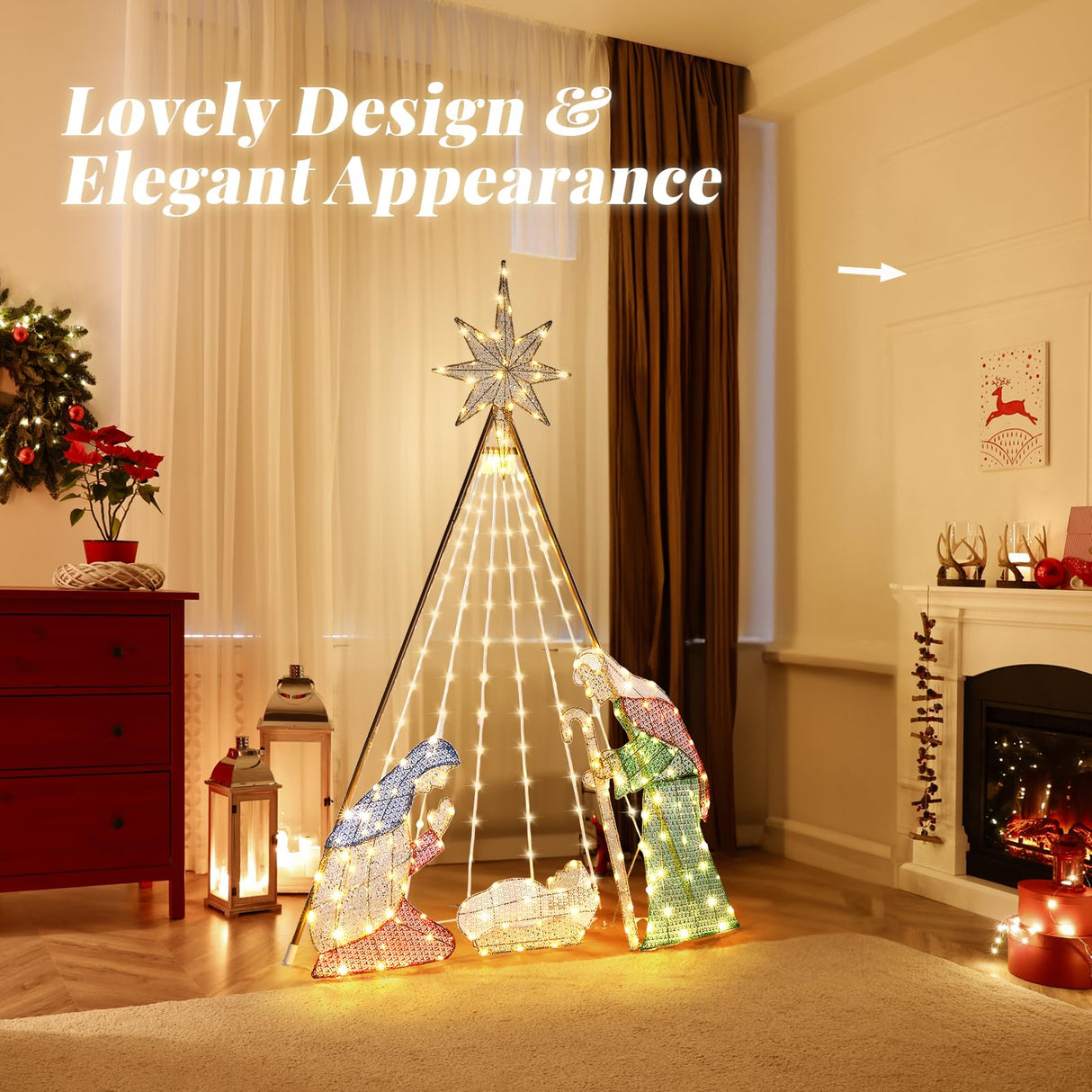 VINGLI 6FT Nativity Scene for Outdoor Christmas Decorations, Lighted Large Nativity Set for Yard Decor, Xmas Holy Family Set for Yard Lawn Garden w/ 220 LED Lights, Stakes, Zip Ties VINGLI