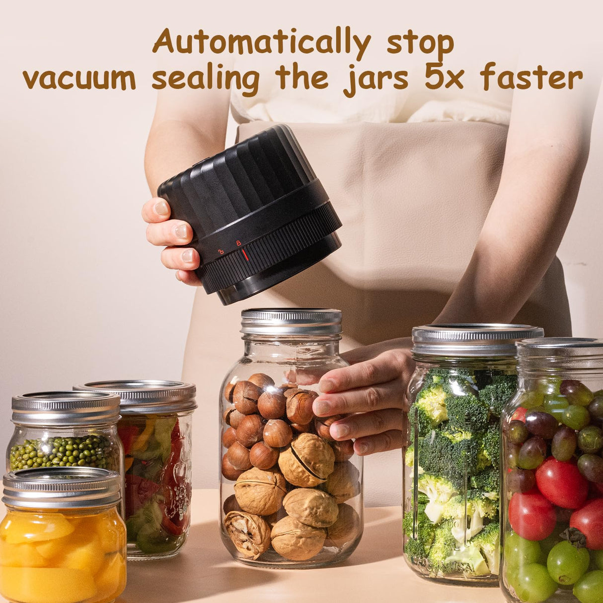 Fully Automatic Mason Jar Vacuum Sealer Kit - Auto Stop Mason Jar Vacuum Sealer Kit, Jar Vacuum Sealer for Mason Jars, Jar Vacuum Sealer, A Must-Have for Canned Foods Pantry Canning Pickling HTPOW