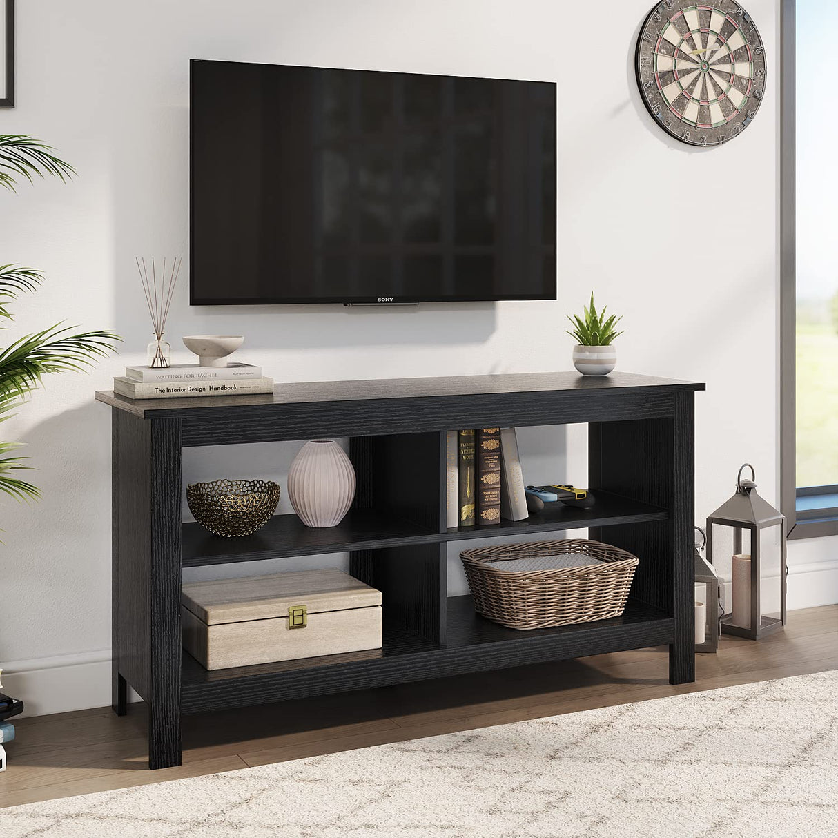 Panana Modern 43.3" Entertainment Center TV Stand with 4 Open Shelves, for 50 Inch TVs, Media TV Console for Living Room Bedroom (Black) Panana