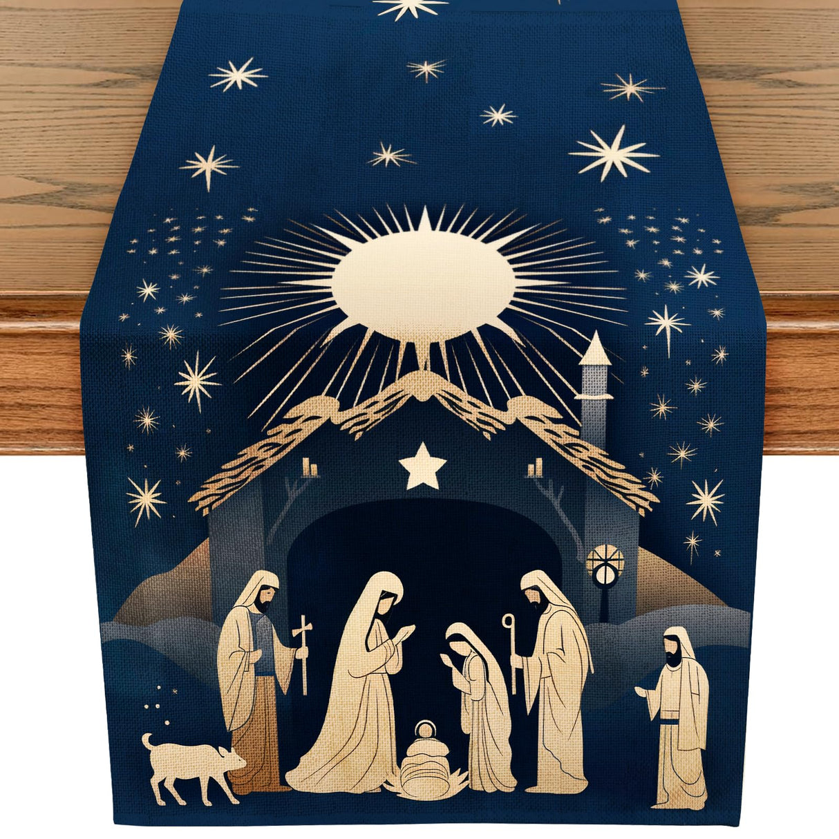 WRAPAHOLIC Christmas Table Runner - 13 x 72 Inch - Seasonal Winter Xmas Holiday Farmhouse Style Kitchen Dining Table Decoration for Indoor Outdoor Home Party - Nativity WRAPAHOLIC
