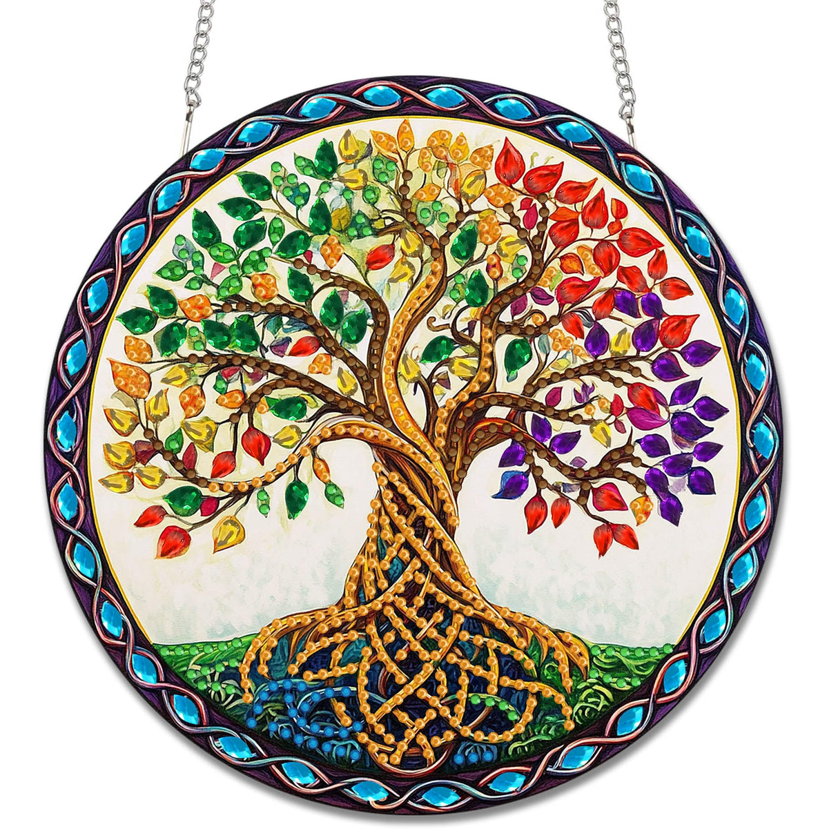 Reofrey Hanging Diamond Art Kits for Adults - 8x8 Inch Tree Acrylic Board Double Sided Pattern Diamond Painting Suncatcher Pendant, DIY Crystal Art for Home Wall or Window Decoration Handmade Gift Reofrey