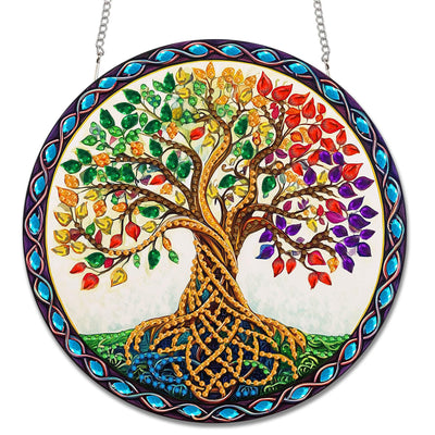 Reofrey Hanging Diamond Art Kits for Adults - 8x8 Inch Tree Acrylic Board Double Sided Pattern Diamond Painting Suncatcher Pendant, DIY Crystal Art for Home Wall or Window Decoration Handmade Gift
