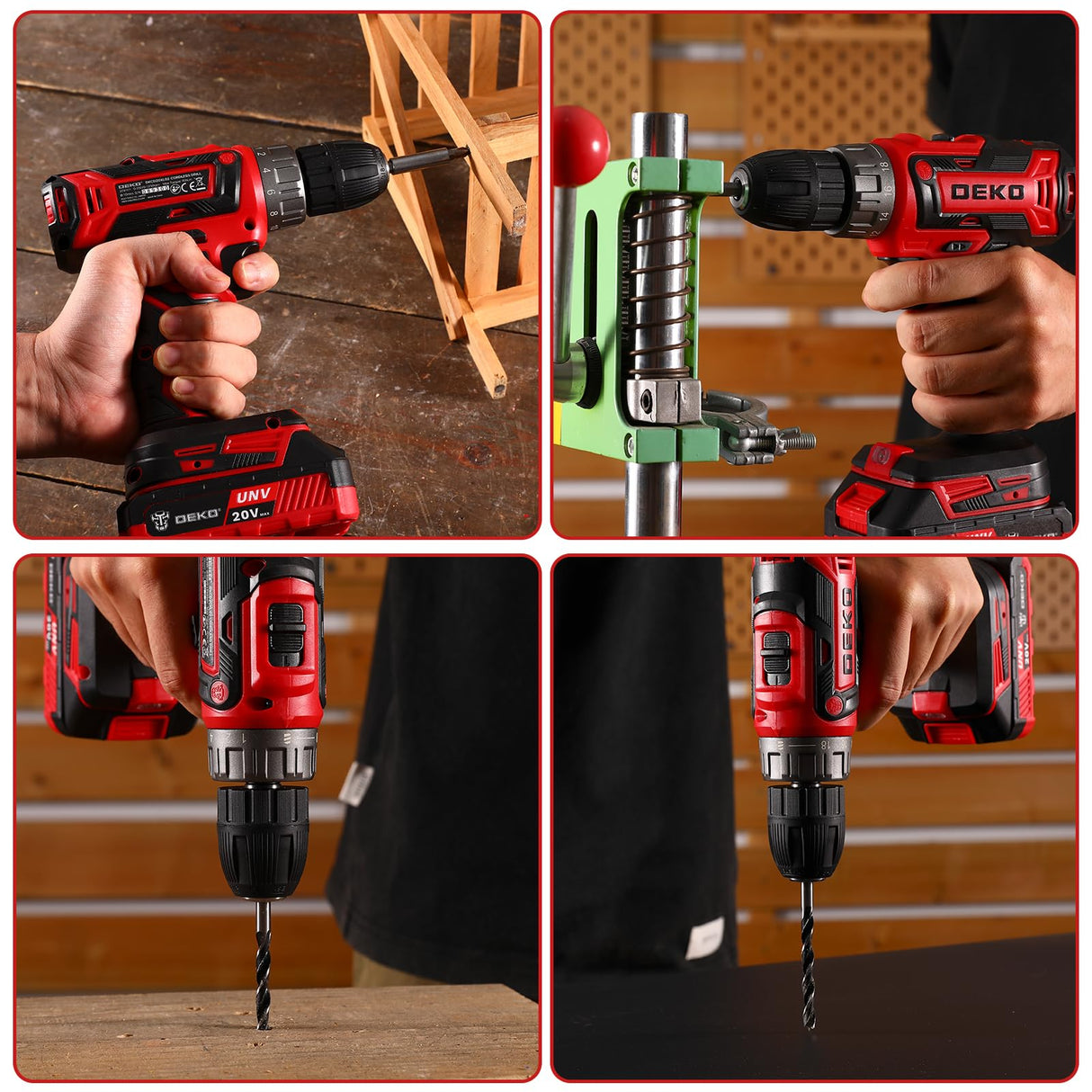 Power Drill Cordless: DEKO PRO Cordless Drill 20V Electric Power Drill Set Tool for Women Drills Cordless with Battery and Charger Drill Driver 20 Volt Drill Driver Kit Red DEKOPRO