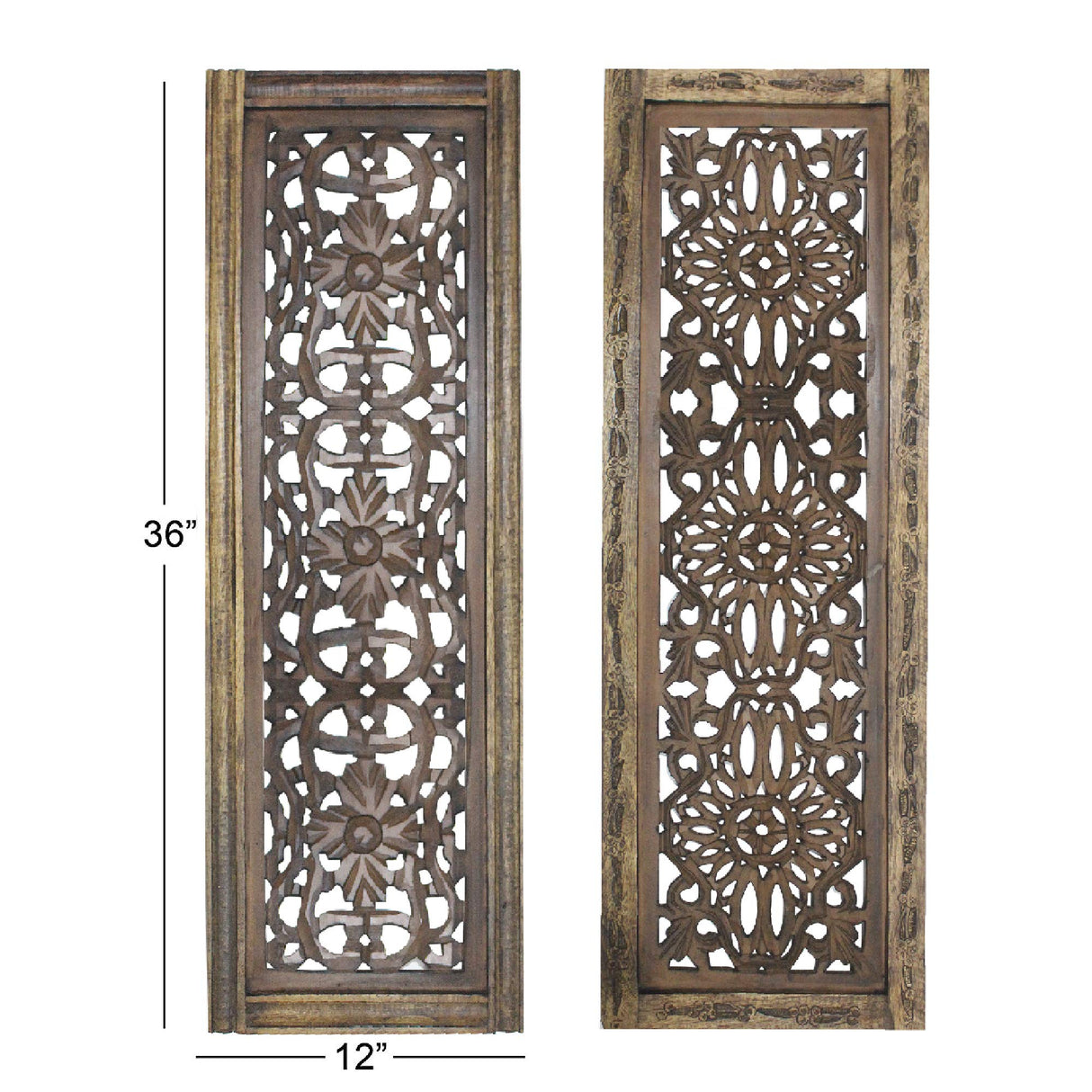 TUP The Urban Port Floral Hand Carved Wooden Wall Panels, Assortment of Two, Rustic Brown TUP THE URBAN PORT