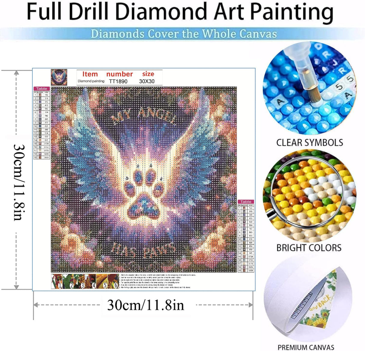 MOMDEDP 5D Angel Diamond Painting Kits for Adults, Angel Wings Flowers Diamond Art Kit for Beginners, Angel Paws DIY Full Round Diamond Art Craft Kits for Adult for Wall Decor 12x12 Inch MOMDEDP
