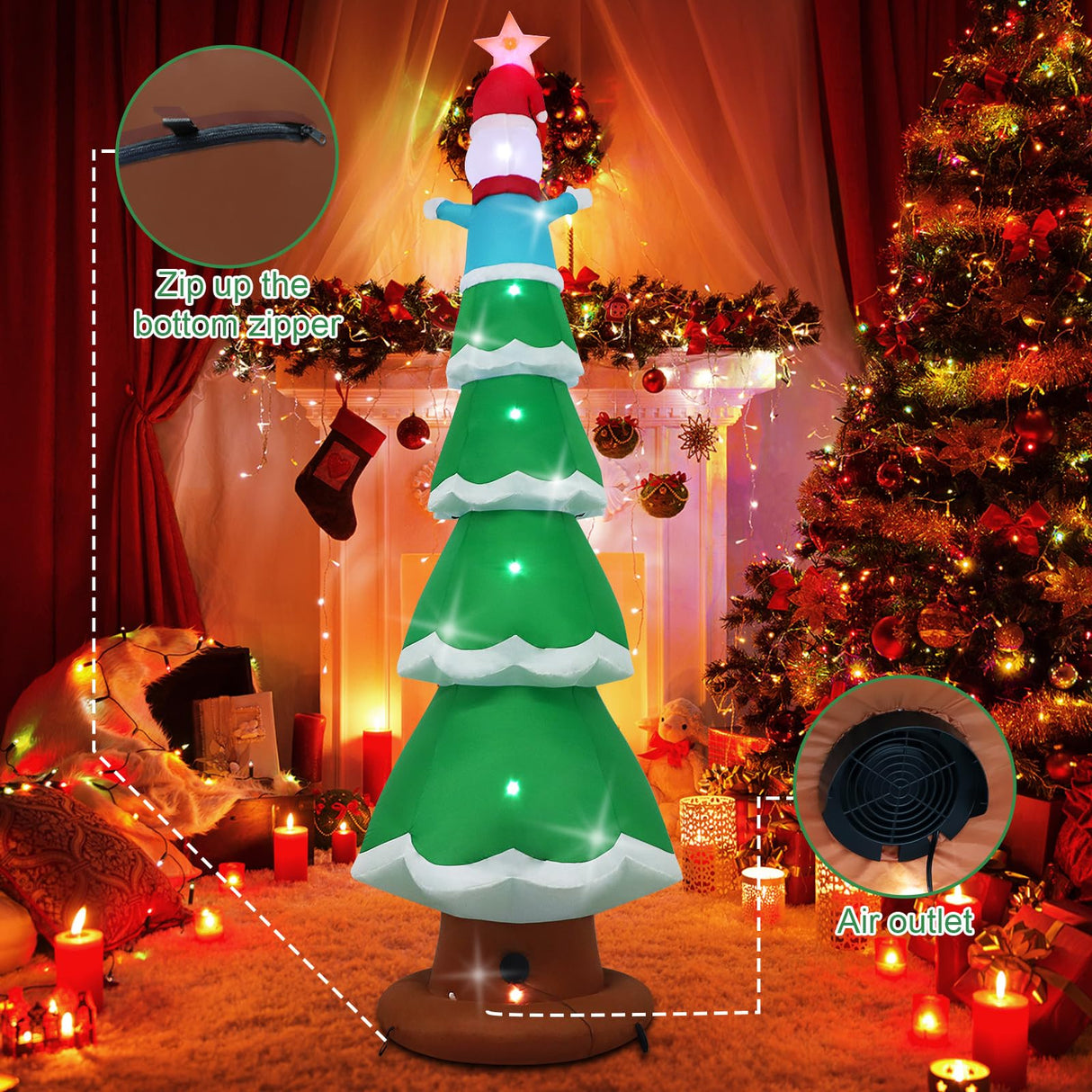 SHDEJTG 13ft Christmas Inflatable Outdoor Decoration Standing Christmas Tree Snowman Inflatable Patio Decoration with Built-in LED Lights for Christmas Holiday Party, Patio, Lawn Decoration SHDEJTG