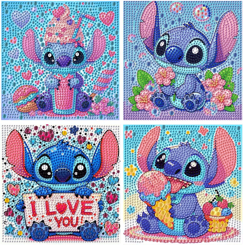 CraftyTime 4pack Diamond Art Painting Kits for Kids,Cartoon Diamond Art for Kids Ages 4-8-12,Cartoon Gem Kit Crafts Beginners for Gift Home Wall Decor(6x6inch) CraftyTime
