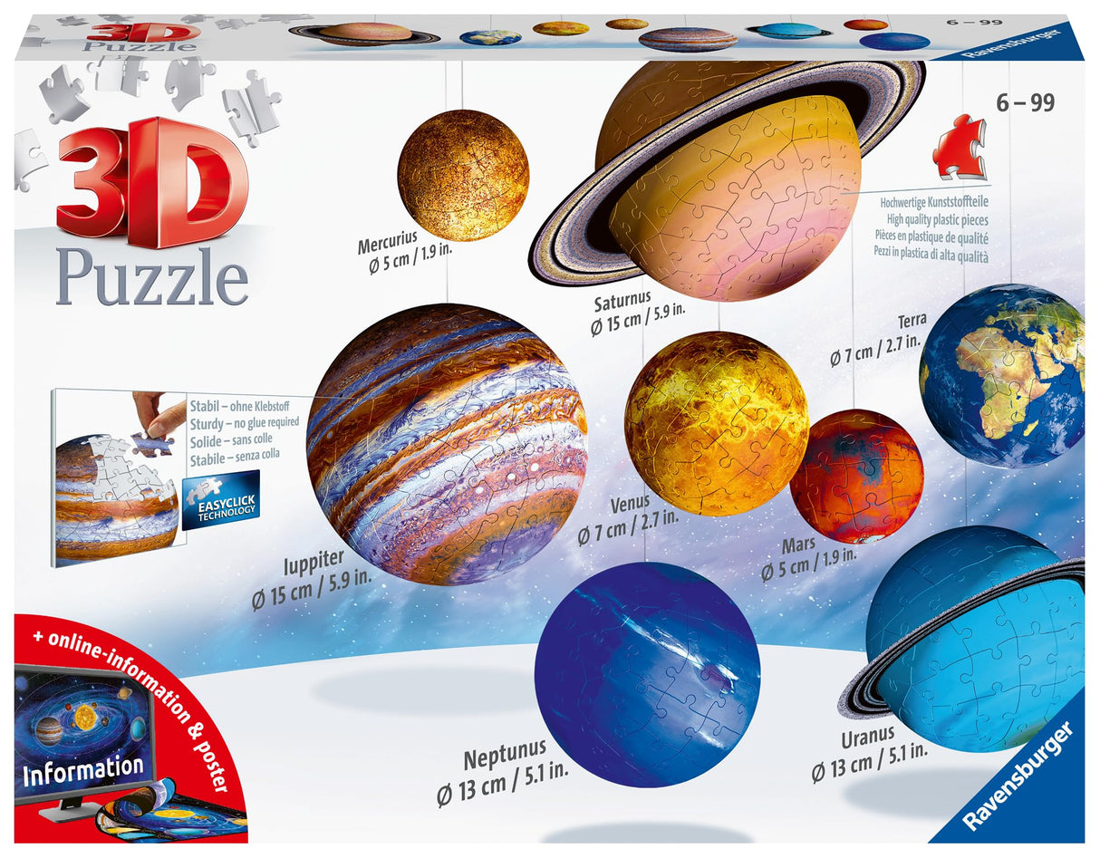 Ravensburger Solar System 540 Piece - 9 Planet 3D Jigsaw Puzzle Set for Kids & Adults | Easy Click Technology | Durable Material | Add a Splash of Color to Your Room Ages - No. 11668 Ravensburger