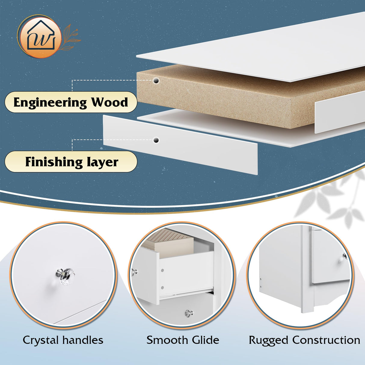 WLIVE White Dresser with 6 Drawers, 59“ Wide Wooden Chest of Drawers for Bedroom, Modern Dresser Closet Storage Organizer for Living Room Hallway WLIVE