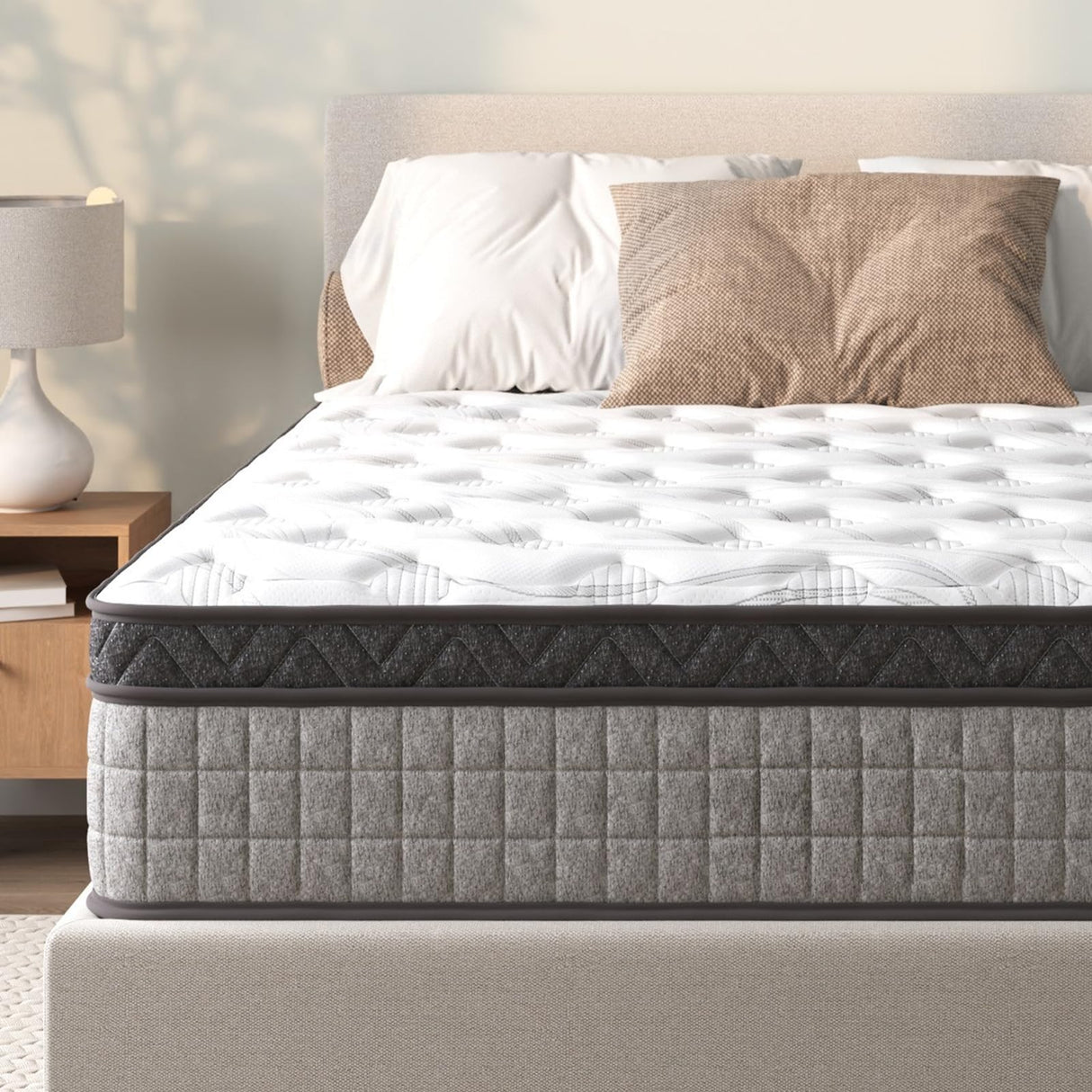 Twin Size Hybrid Mattress, 12 Inch, Gel Memory Foam & Individually Pocket Innerspring, Medium Firm, Grey MTSVMP