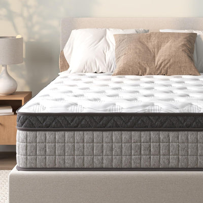 Twin Size Hybrid Mattress, 12 Inch, Gel Memory Foam & Individually Pocket Innerspring, Medium Firm, Grey