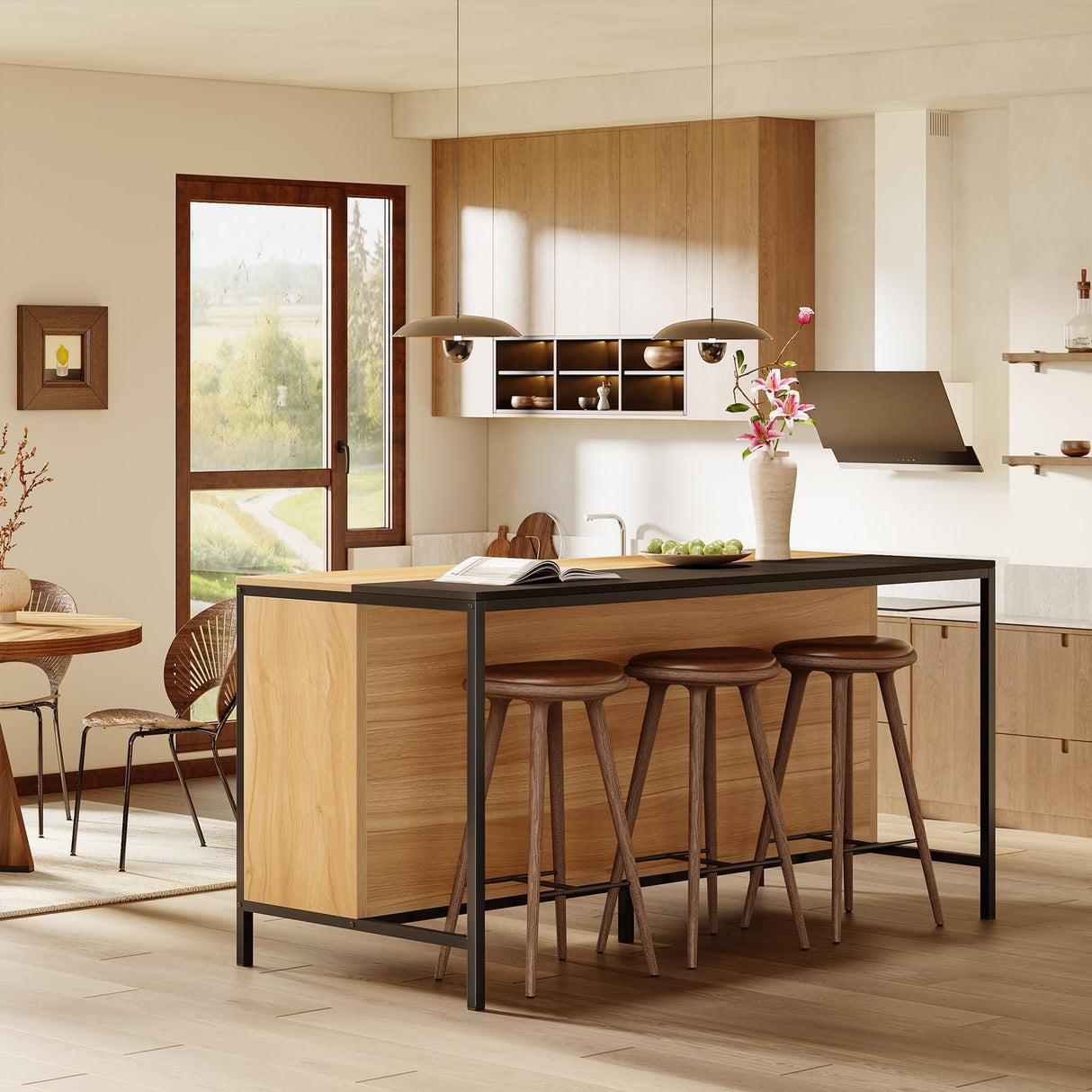 Tribesigns 62" Kitchen Island with Seating and 6 Cube Storage, Breakfast Counter, Modern Large Home Bar Table for Dining Room Kitchen Tribesigns