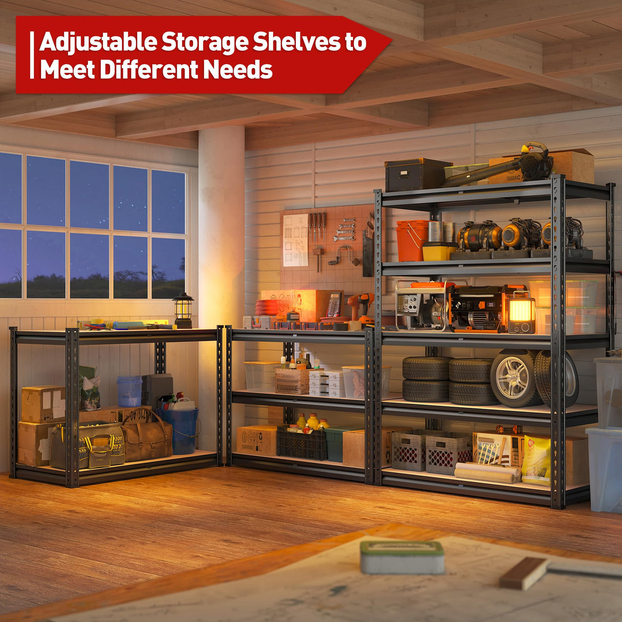 REIBII 2000LBS Garage Shelving Heavy Duty 72''H Storage Shelves 5 Tier Heavy Duty Shelving, Adjustable Metal Shelves for Garage Pantry Closet Kitchen Basement 35.5" W x72 H x 15.8" D, 2 Pack REIBII