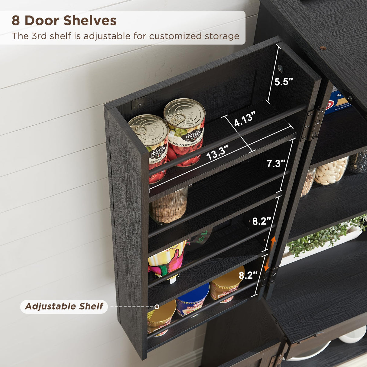 ACCOHOHO 72" Tall Kitchen Pantry, Farmhouse Storage Cabinet with Barn Door, Organizer, Drawer and Adjustable Shelves, Rustic Wood Cupboard for Kitchen, Dining Room, Bathroom, Black ACCOHOHO