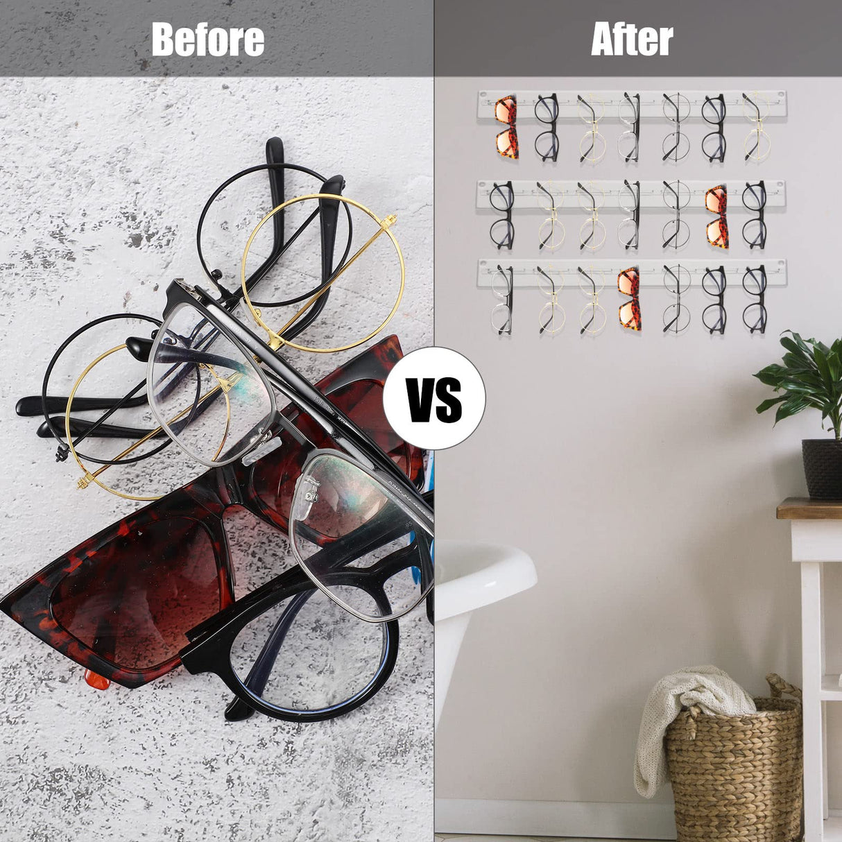 5 Pack Acrylic Sunglasses Organizer Storage Wall Mounted Eyeglasses Holder Hanging Eyewear Display Rack Hanger for Entryway Shelf (Clear) Chunful