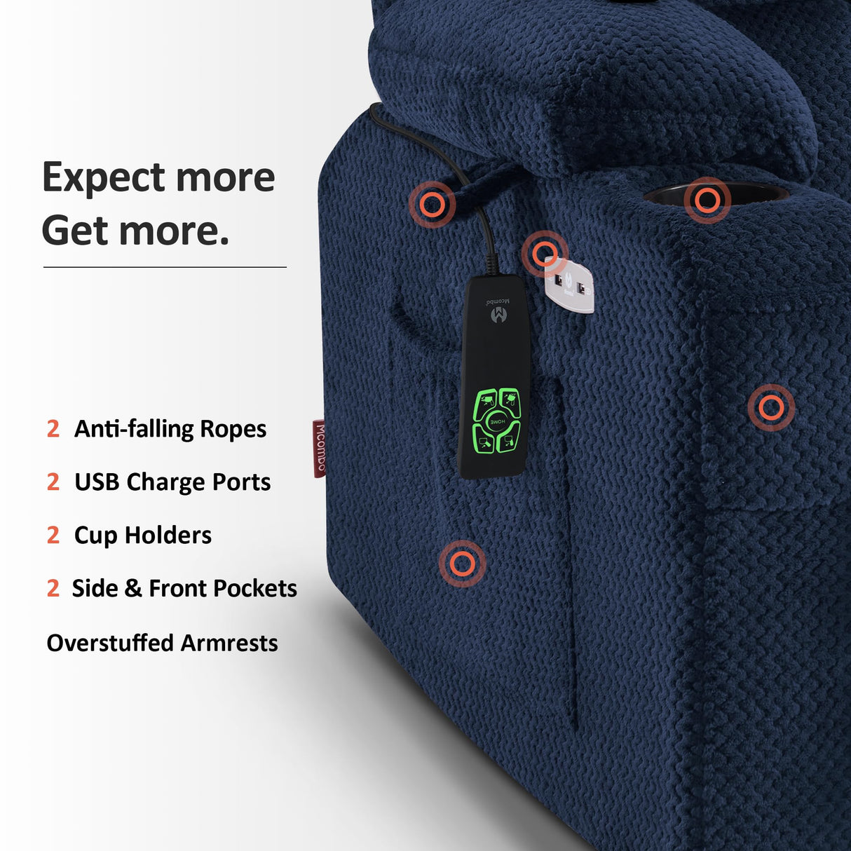 MCombo Oversized Power Lift Recliner Chair for Elderly, Dual Motor Lift Chair with Heat and Massage, Lay Flat Lift Chair for Big and Tall, Cup Holders, Fabric R7891 (Oversize, Navy Blue) MCombo