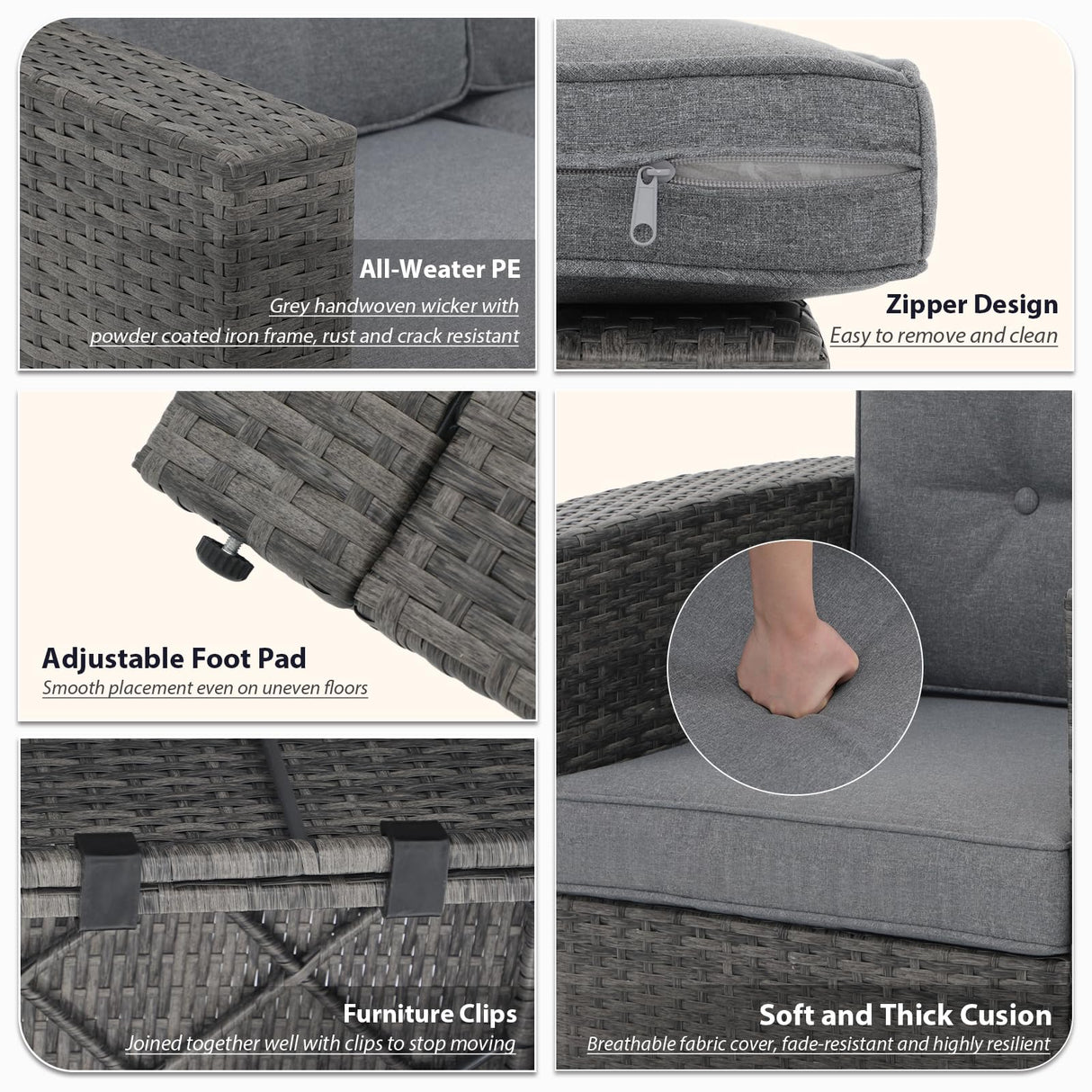 JOIVI 9 Pieces Outdoor Patio Furniture Set with 45” Fire Pit Table, Rattan Patio Conversation Set with 50000 BTU Gas Fire Pit, Wicker Outdoor Sectional Sofa Set with Storage Box and Coffee Table, Gray JOIVI