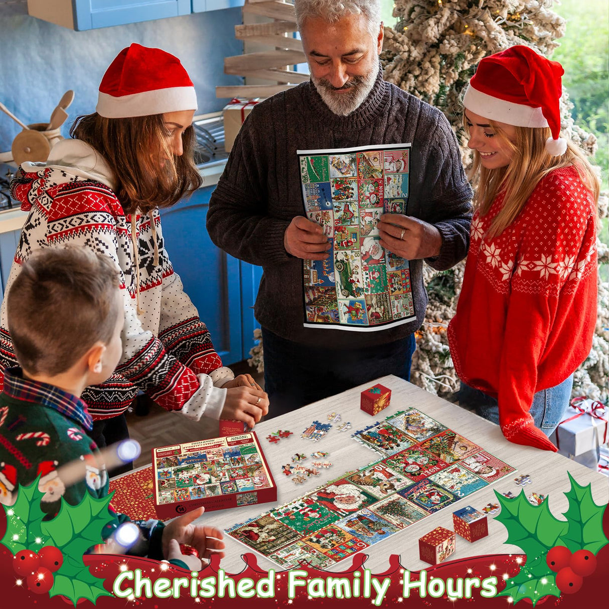 Christmas Advent Calendar Puzzle 1000 Piece for Adult, Christmas Countdown Calendar 2024 Jigsaw Puzzle, Holiday Santa Puzzle for Adult 1000 Piece BBOLDIN