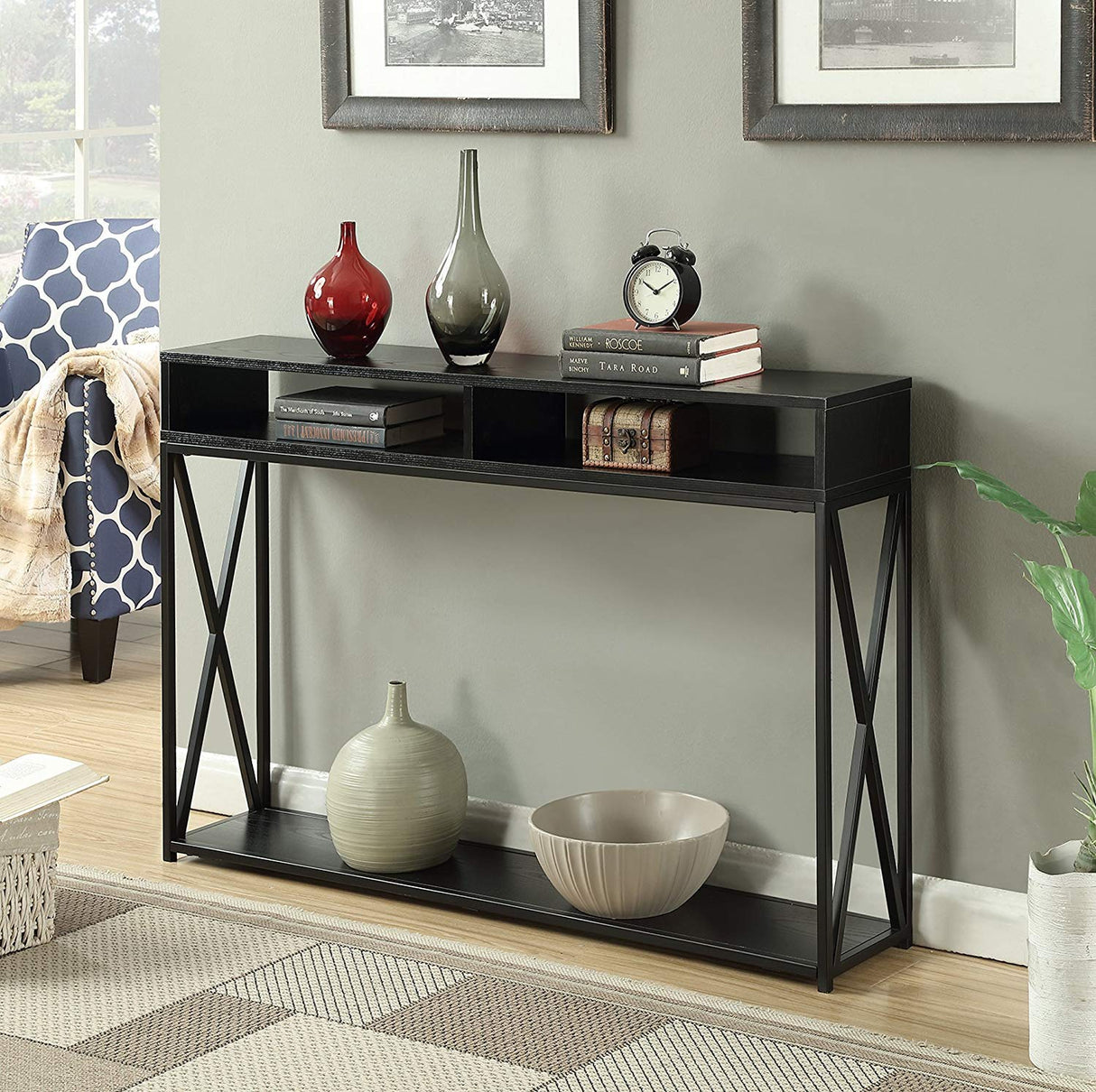 Convenience Concepts Tucson Deluxe Console Table with Shelf, Black/Black Convenience Concepts
