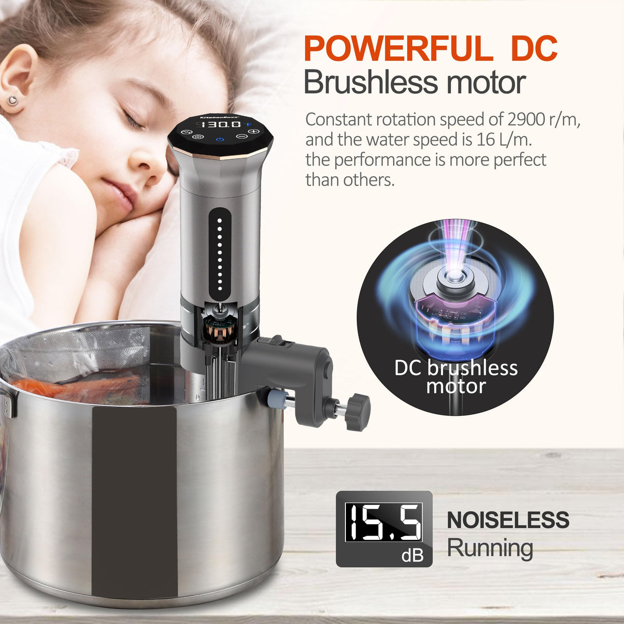 KitchenBoss Sous Vide Cooker Machine: Ultra-quiet 1100 Watt IPX7 Waterproof Water Thermal Immersion Circulator Accurate Temperature Control Digital Display Slow Cooking Sous-vide KitchenBoss