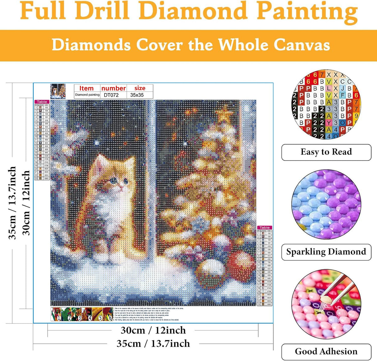 DAZZLEDOTS Diamond Art Kits for Adults, Cat Diamond Painting 5D Diamond Art for Beginners Window Winter DIY Full Drill Paint by Diamonds Dot Christmas Gem Art for Home Wall Decor 13.8x13.8inch DAZZLEDOTS