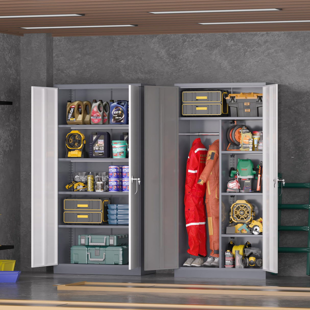 INTERGREAT Metal Storage Cabinet, 72" Armoire Wardrobe Closet with Doors, Storage Cabinet with Doors and Shelves,Tall Cabinet for Home Office, Bedroom, Laundry Room(New Gray) INTERGREAT