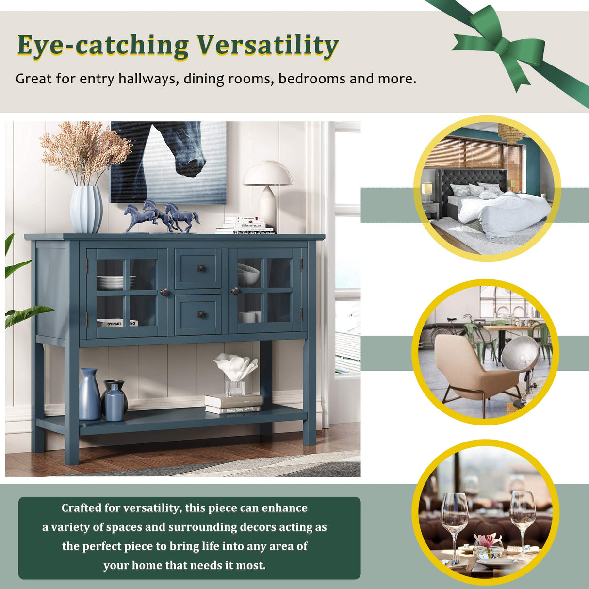 Wood Console Table Sofa Table, 45'' Modern Console Table Sofa Table for Living Room with 2 Drawers, 2 Cabinets and 1 Shelf,Easy to Assemble (Blue) Anwick