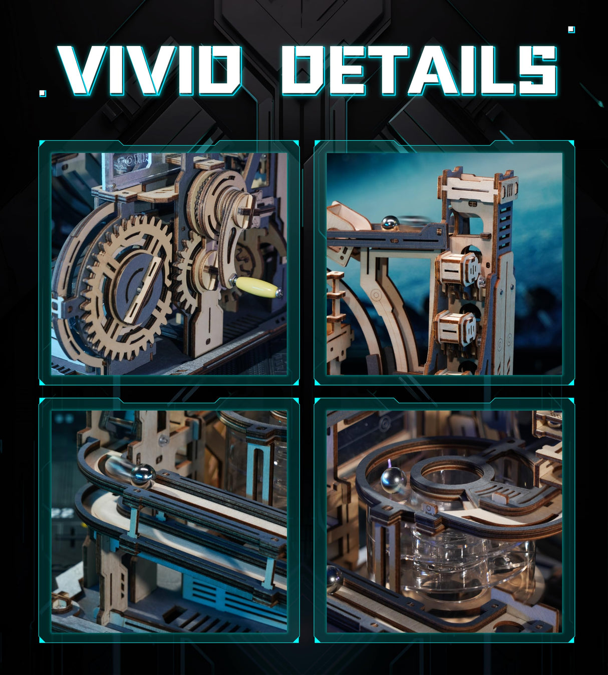 ROBOTIME Motorised Wooden Puzzles for Adults - 3D Puzzles for Adults LGC01 Marble Spaceport - Wooden Marble Run Model to Build - Space/STEM/Engineering Gift ROBOTIME