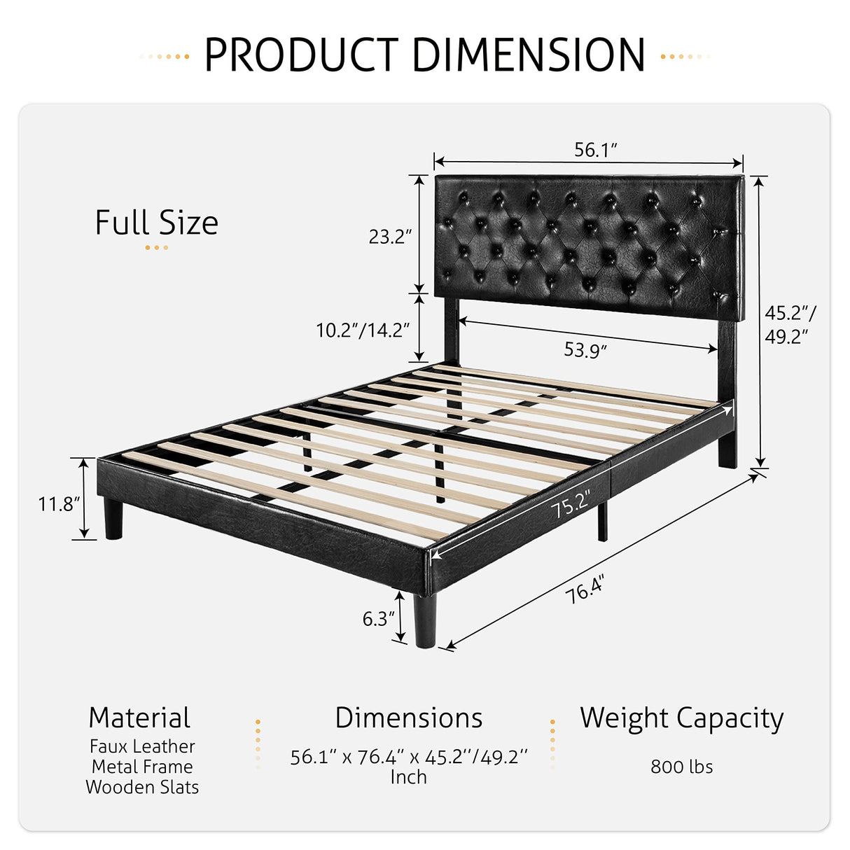 SHA CERLIN Full Size Platform Bed Frame with Button Tufted Headboard, Faux Leather Upholstered Mattress Foundation, Wooden Slat Support, No Box Spring Needed, Black SHA CERLIN